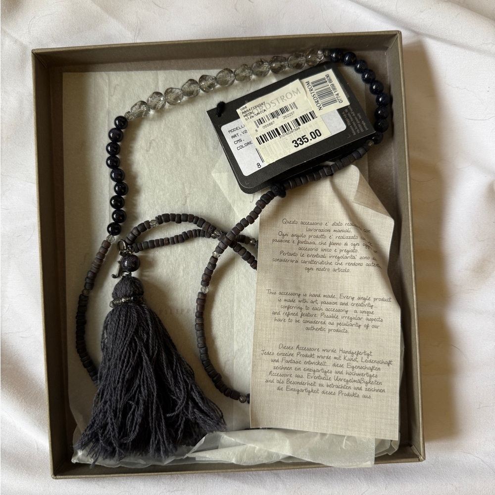 Gray Beaded Tassel Necklace